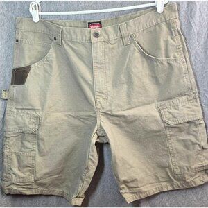 Wrangler Workwear Cargo Shorts Mens Size 38 Khaki All Cotton Ripstop Rugged